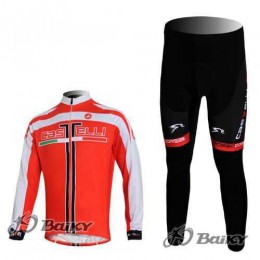 Castelli Fahrradtrikot Radbekleidung Langarm+Lang Fahrradhose Rot weiß SPJUM