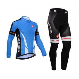 Castelli 2014 Fahrradbekleidung Radtrikot Satz Langarm und Lange Radhose blau X6RII