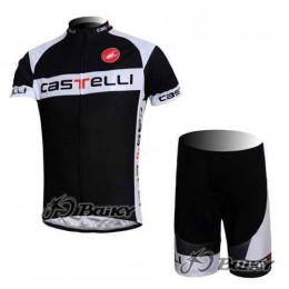 Castelli Pro Team Radbekleidung Radtrikot Kurzarm und Fahrradhosen Kurz Schwarz weiß RQMTS
