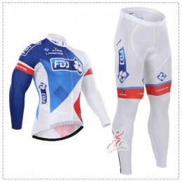 2015 FDJ Fahrradbekleidung Radtrikot Satz Langarm und Lange Radhose J8Y5C