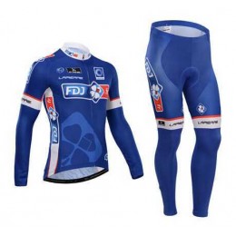 FDJ.fr 2014 Fahrradbekleidung Radtrikot Satz Langarm und Lange Radhose blau HIICN