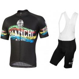 Bianchi Milano Misegna black Fahrradbekleidung Satz Fahrradtrikot Kurzarm Trikot und Kurz Trägerhose F2IBS