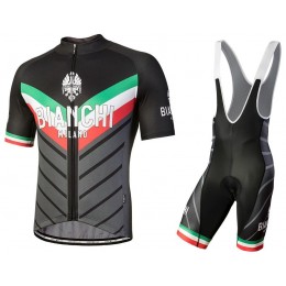 Bianchi Milano Tiera black Fahrradbekleidung Satz Fahrradtrikot Kurzarm Trikot und Kurz Trägerhose M2EG9