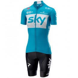 Team Sky 2018 Dame blau Fahrradbekleidung Radteamtrikot Kurzarm+Kurz Radhose 6ILMV