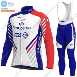 GROUPAMA FDJ Winter Thermal Fleece 2021 Fahrradbekleidung Radtrikot Langarm+Lang Trägerhose HFIAI