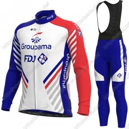 GROUPAMA FDJ 2021 Fahrradbekleidung Radtrikot Langarm+Lang Trägerhose FFEKR