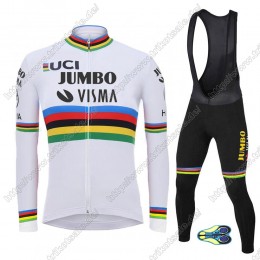 Team Jumbo Visma UCI World Champion 2021 Fahrradbekleidung Radtrikot Langarm+Lang Trägerhose GBQZR