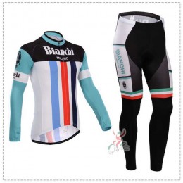 Bianchi 2014 Fahrradbekleidung Set Langarmtrikot+Lange Radhose Rot blau QR14R