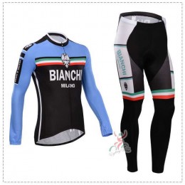 Bianchi 2014 Fahrradbekleidung Set Langarmtrikot+Lange Radhose blau Schwarz YR2SD